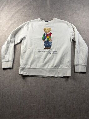 Ralph Lauren White Crewneck with Polo Bear Graphic